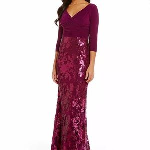 Adrianna Papell v-neck eggplant purple sequin lace mermaid dress